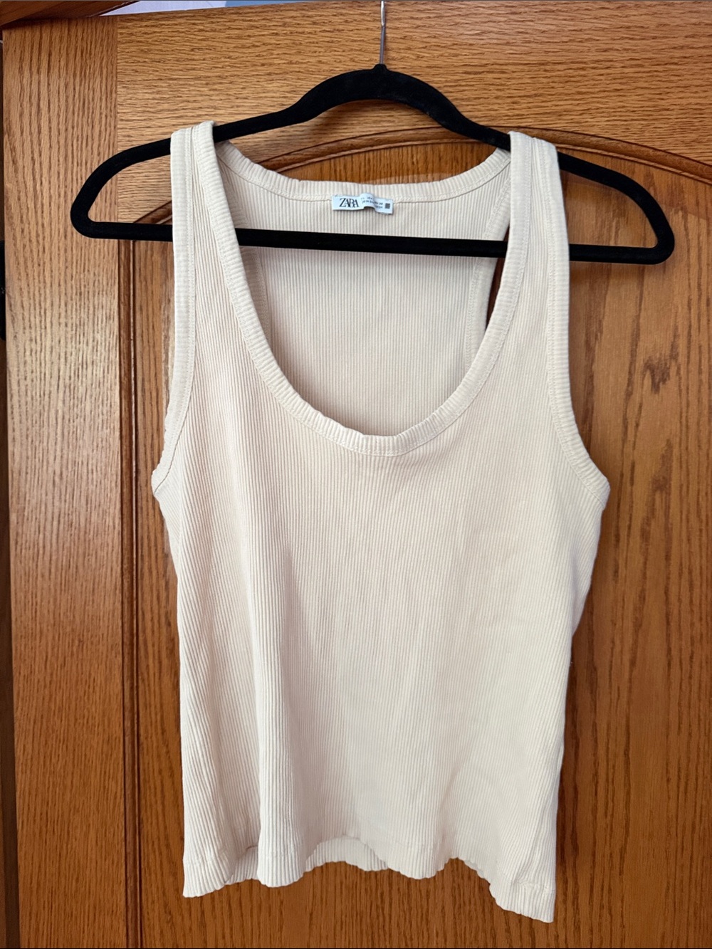 Zara Ribbed Cream Tank Top - Sleeveless Scoop Neck